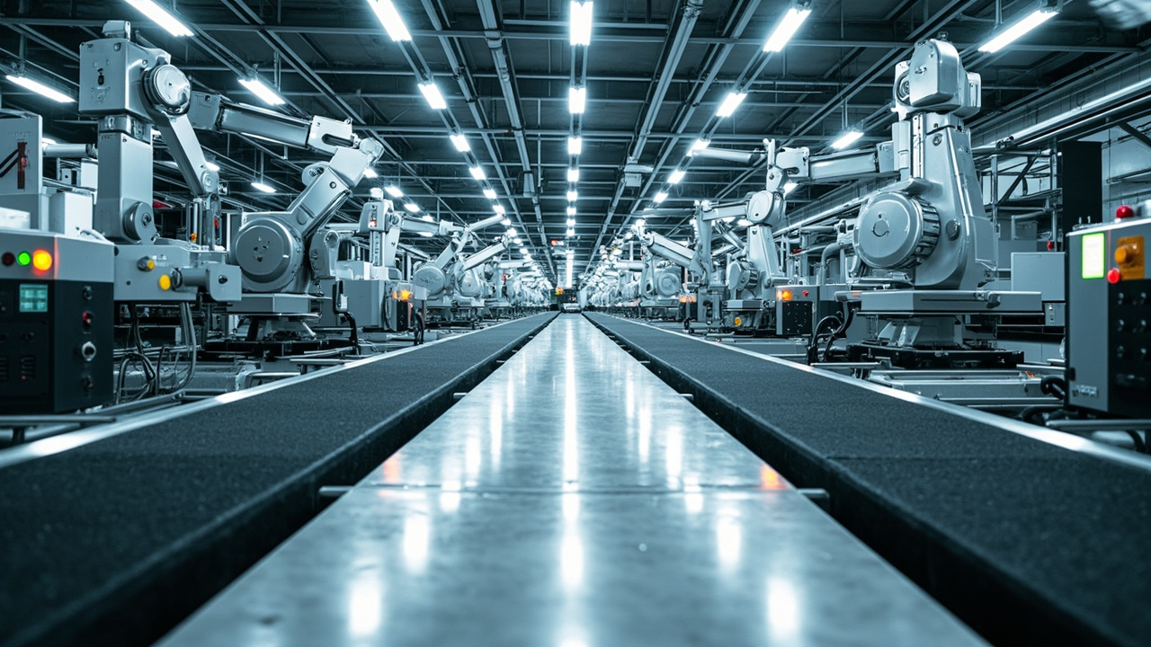 Automated manufacturing plant floor showcasing various industrial automation solutions working seamlessly to prevent downtime.